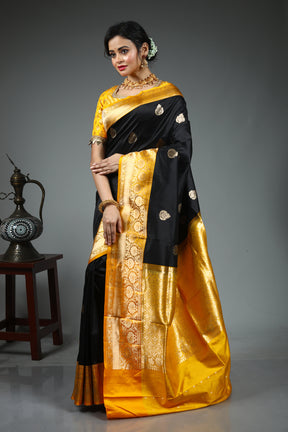 Black Pure Katan Silk Saree