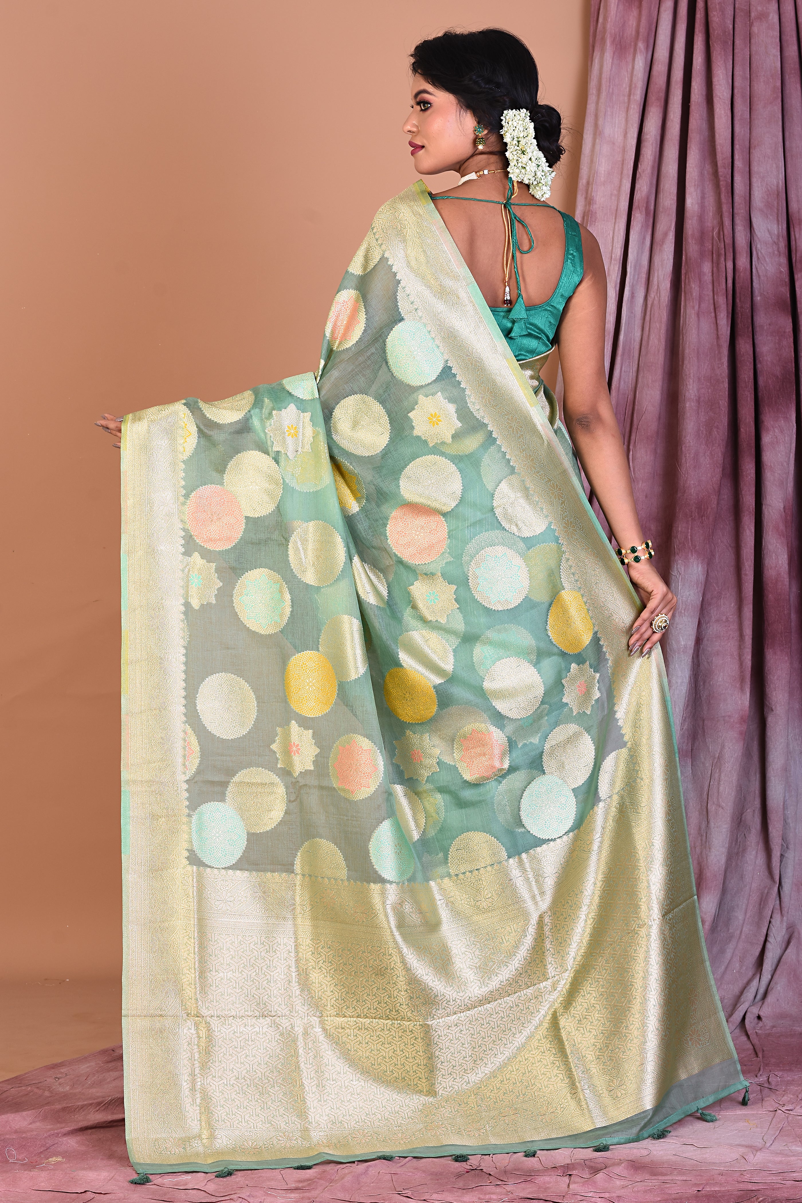 Light Green Blended Organza Saree with Zari Work - Keya Seth Exclusive