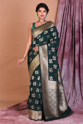 Bottle Green Blended Organza Saree with Zari Work - Keya Seth Exclusive