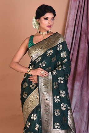 Bottle Green Blended Organza Saree with Zari Work - Keya Seth Exclusive