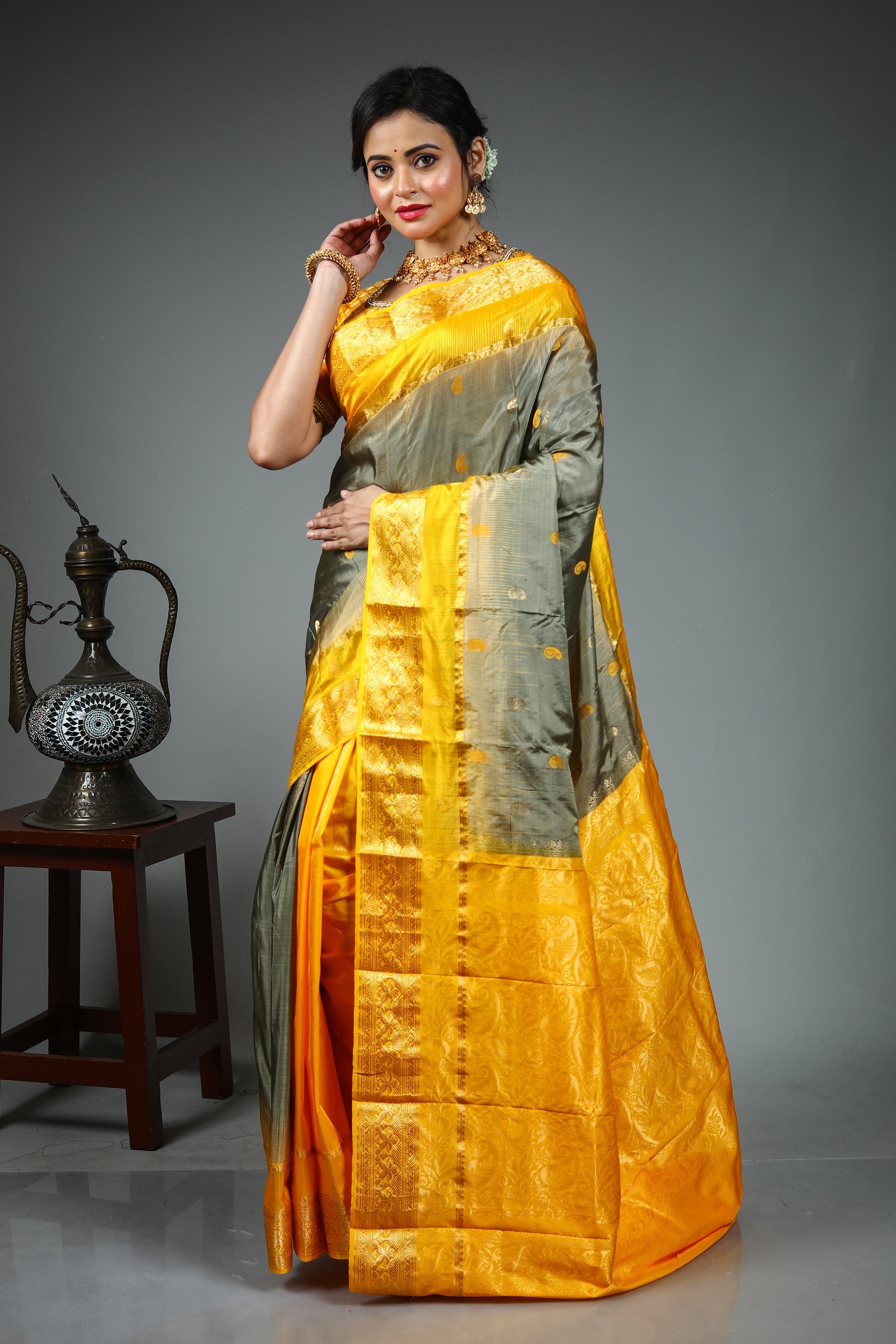 Grey Pure Kanjivaram Silk Saree