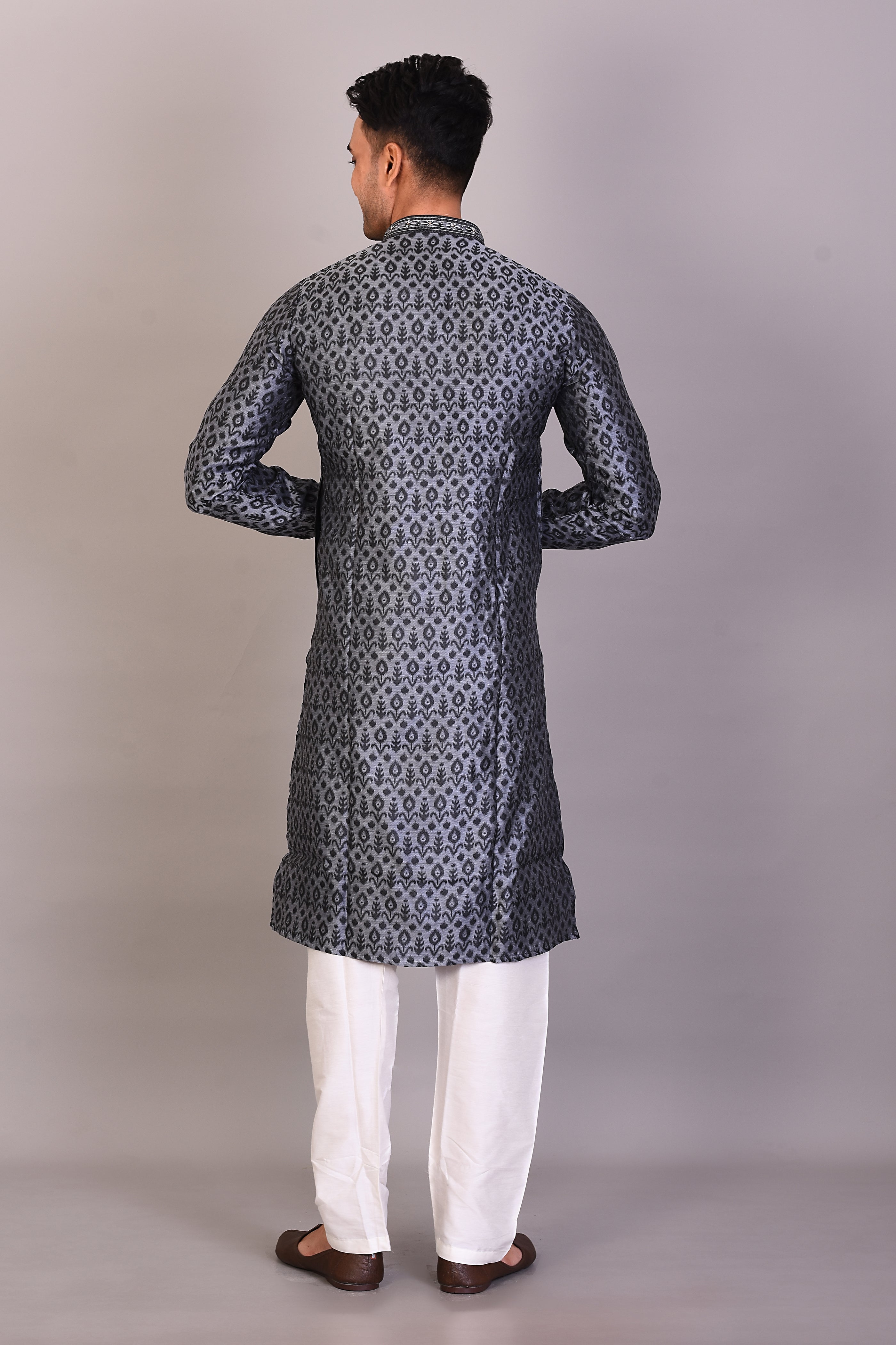 Grey Silk Kurta with Full Sleeves - Keya Seth Exclusive