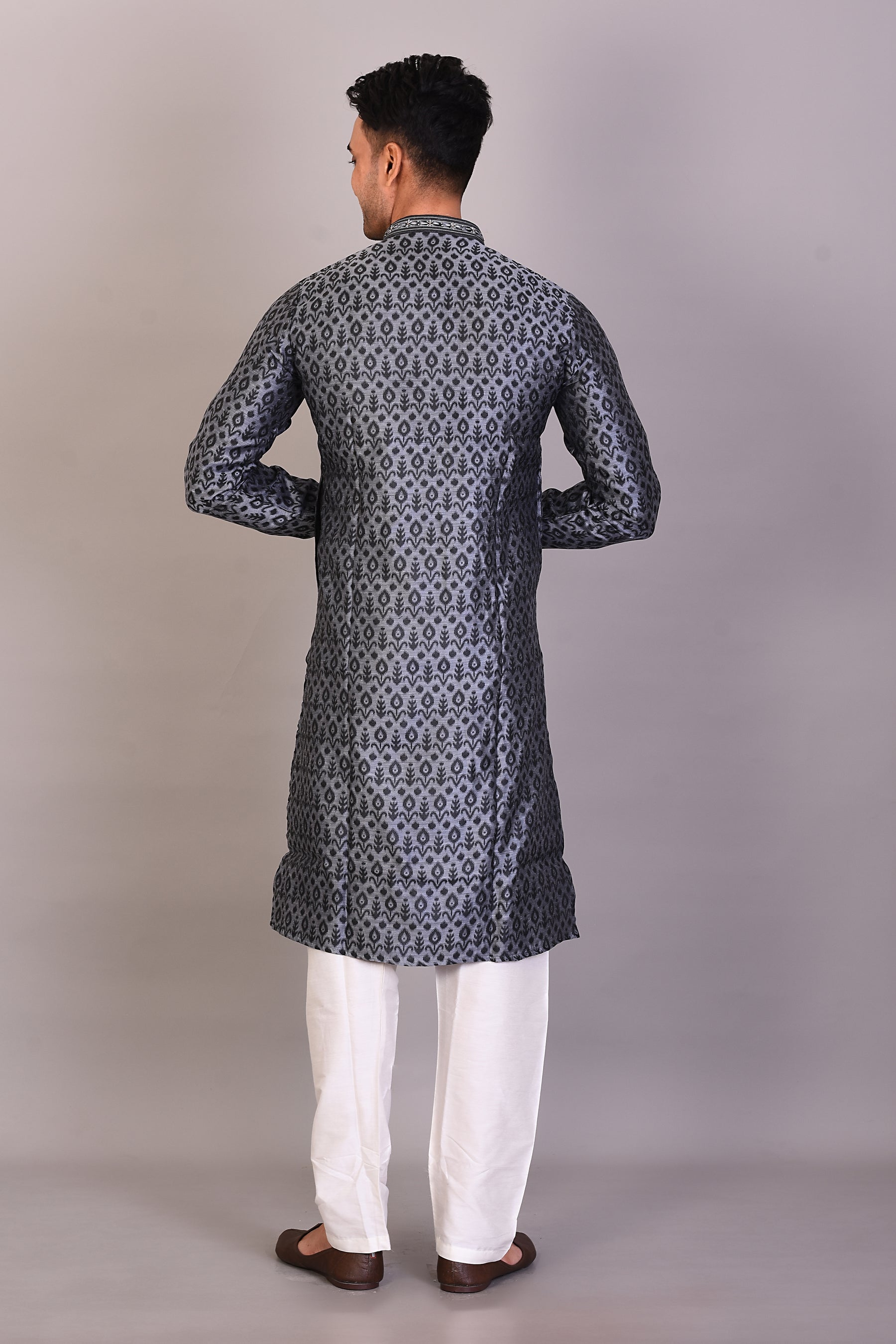 Grey Silk Kurta with Full Sleeves - Keya Seth Exclusive