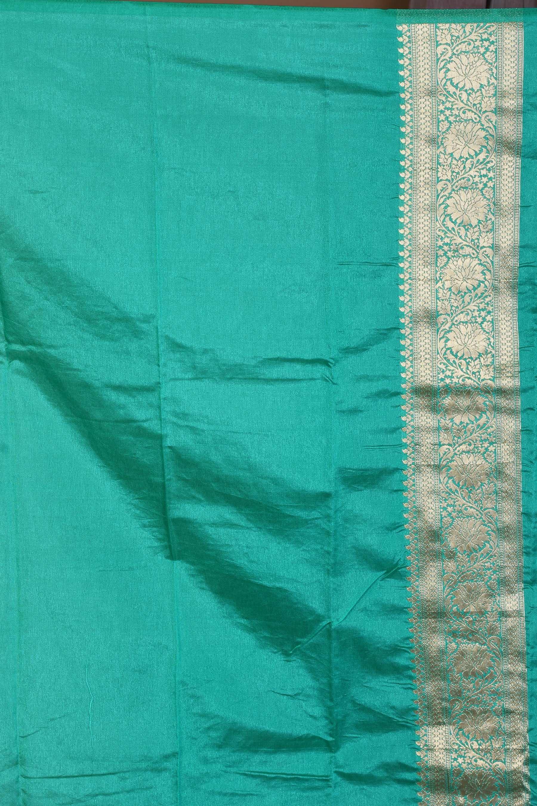 Sea Green Semi Katan Saree with Golden Zari - Keya Seth Exclusive