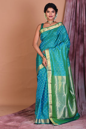 Sea Green Pure Kanjivaram Saree with Golden Borders - Keya Seth Exclusive