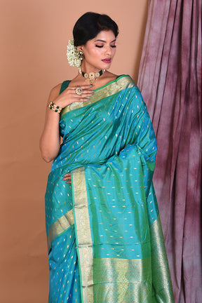 Sea Green Pure Kanjivaram Saree with Golden Borders - Keya Seth Exclusive