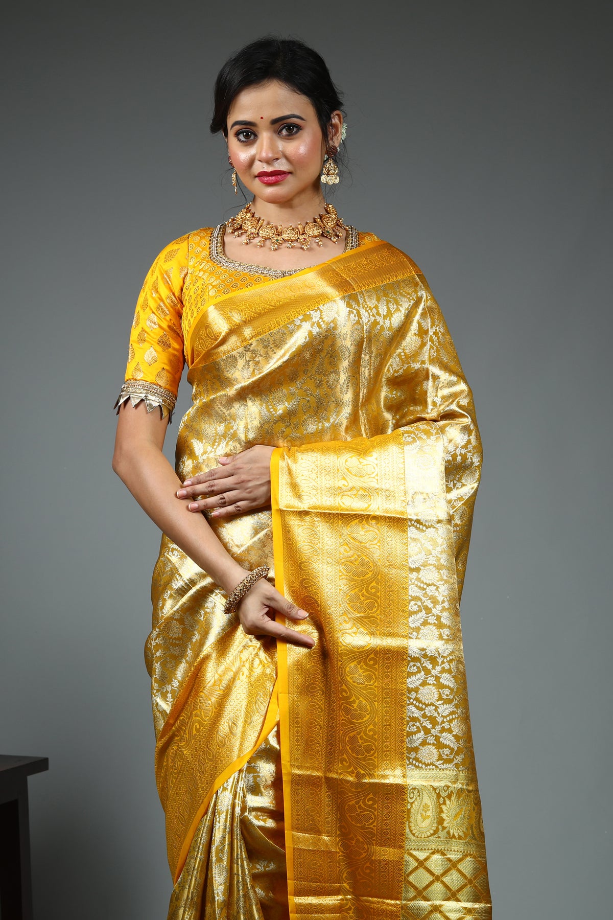 Mustard Pure Tissue Kanjivaram Silk Saree
