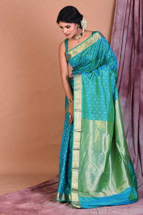 Sea Green Pure Kanjivaram Saree with Golden Borders - Keya Seth Exclusive