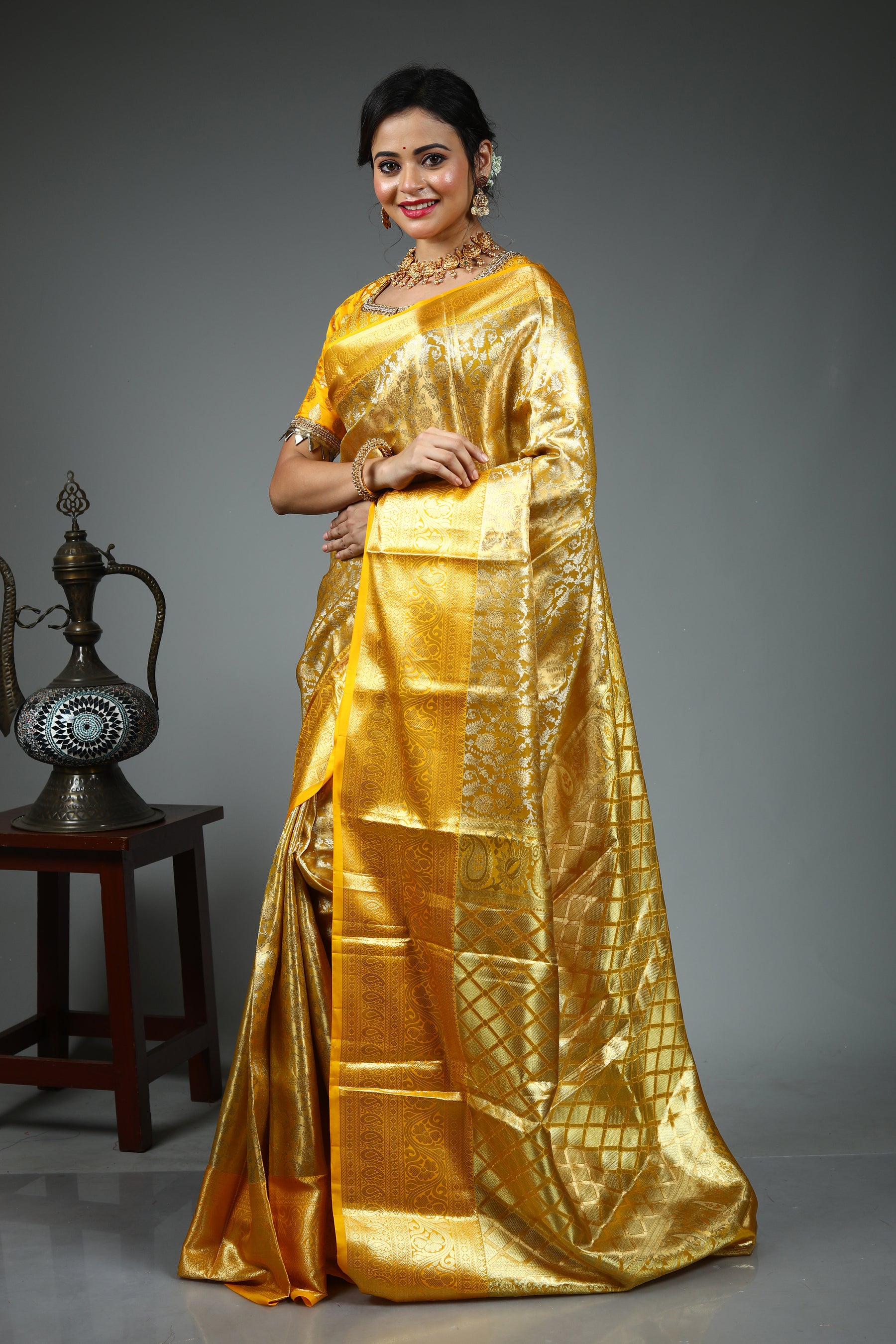 Mustard Pure Tissue Kanjivaram Silk Saree