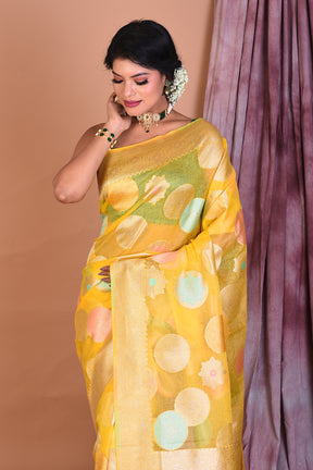 Yellow Blended Organza Saree with Zari Work - Keya Seth Exclusive