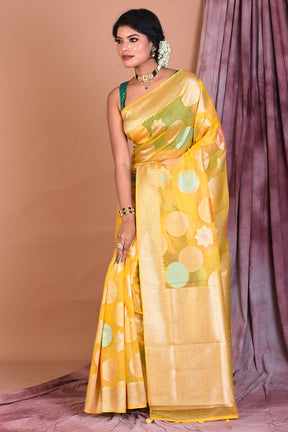 Yellow Blended Organza Saree with Zari Work - Keya Seth Exclusive