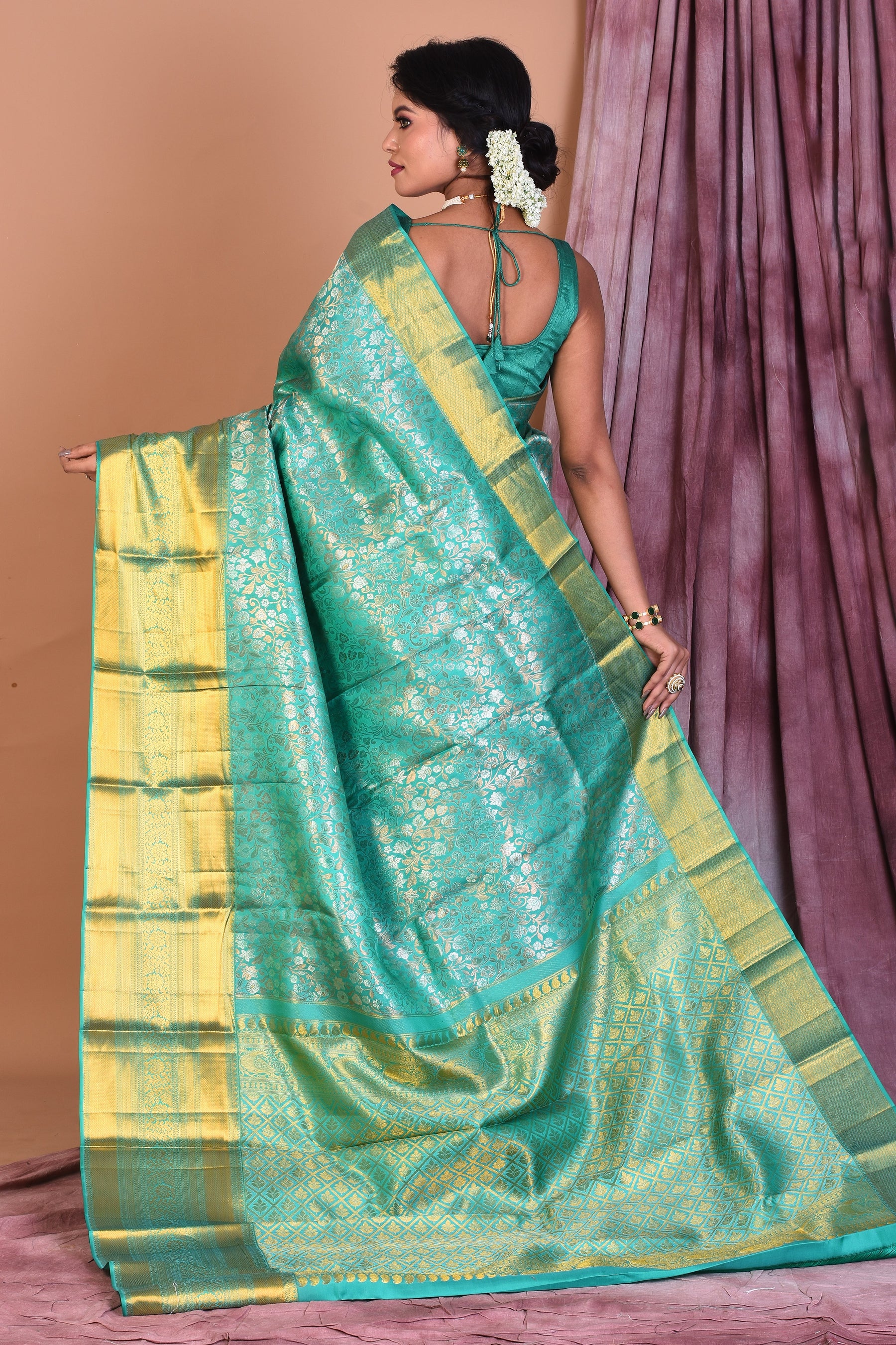 Green Pure Kanjivaram Saree with Golden Borders - Keya Seth Exclusive