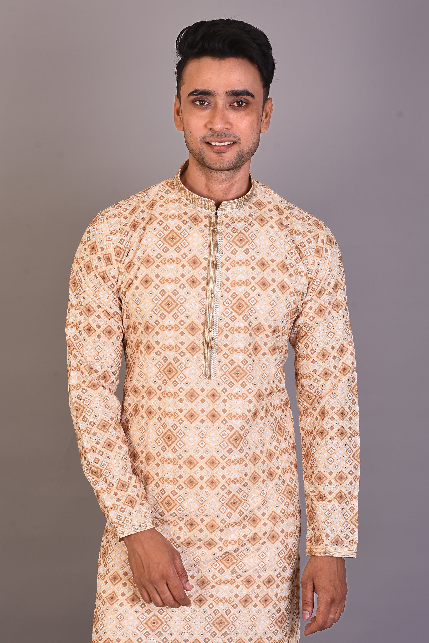 Long Yellow Printed Silk Kurta and Full Sleeves - Keya Seth Exclusive