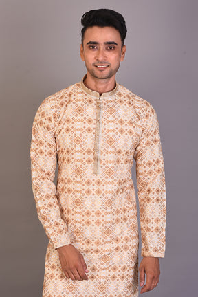 Long Yellow Printed Silk Kurta and Full Sleeves - Keya Seth Exclusive