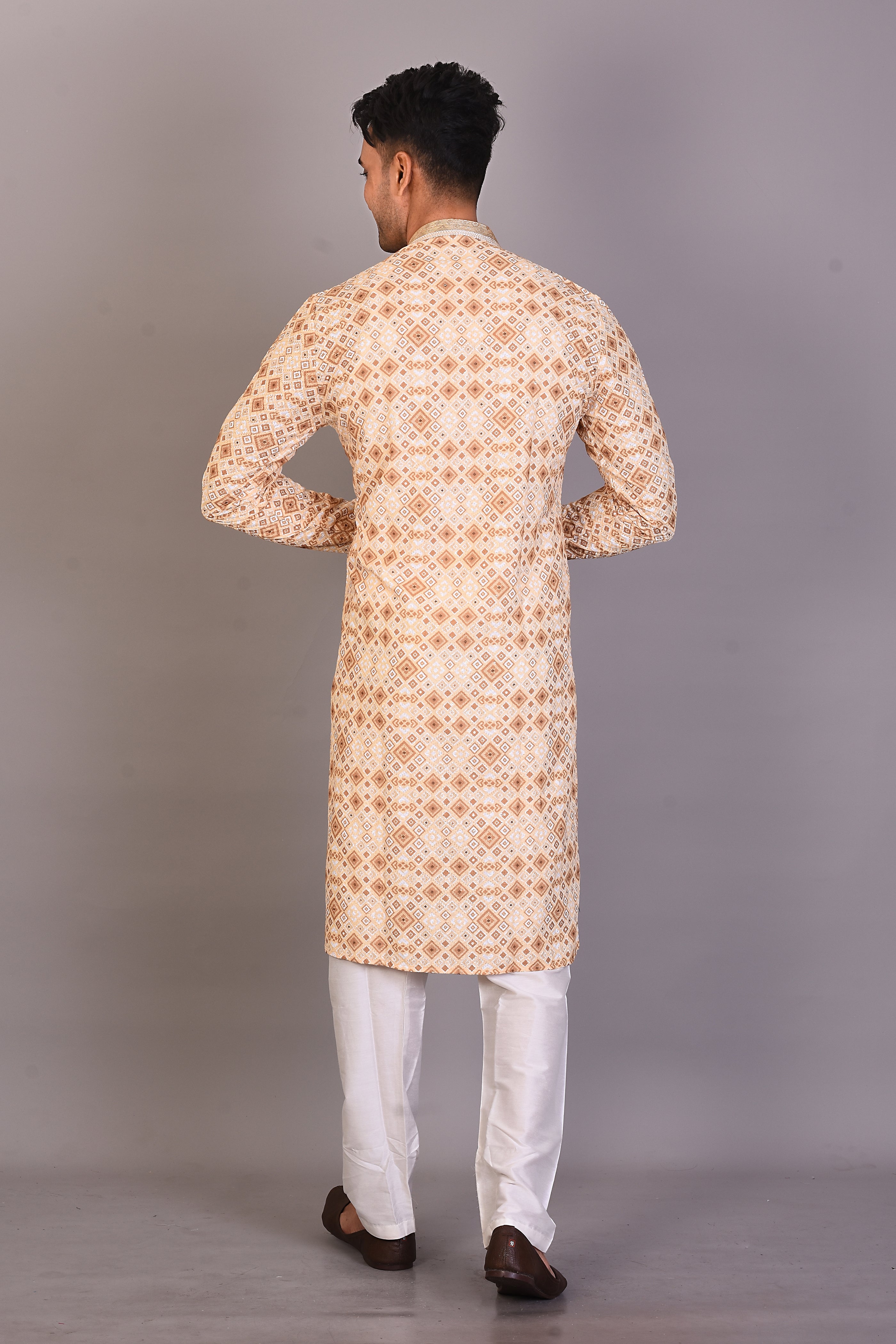 Long Yellow Printed Silk Kurta and Full Sleeves - Keya Seth Exclusive