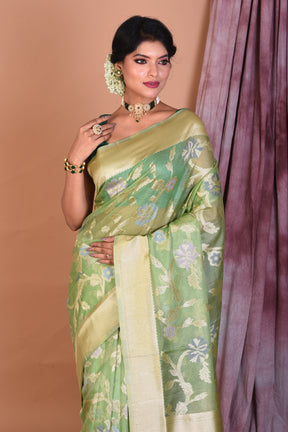 Green Blended Organza Saree with Zari Work - Keya Seth Exclusive