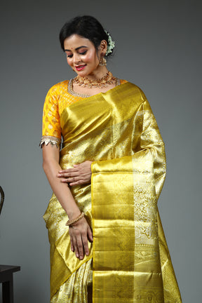 Yellow Dual Tone Pure Tissue Kanjivaram Saree