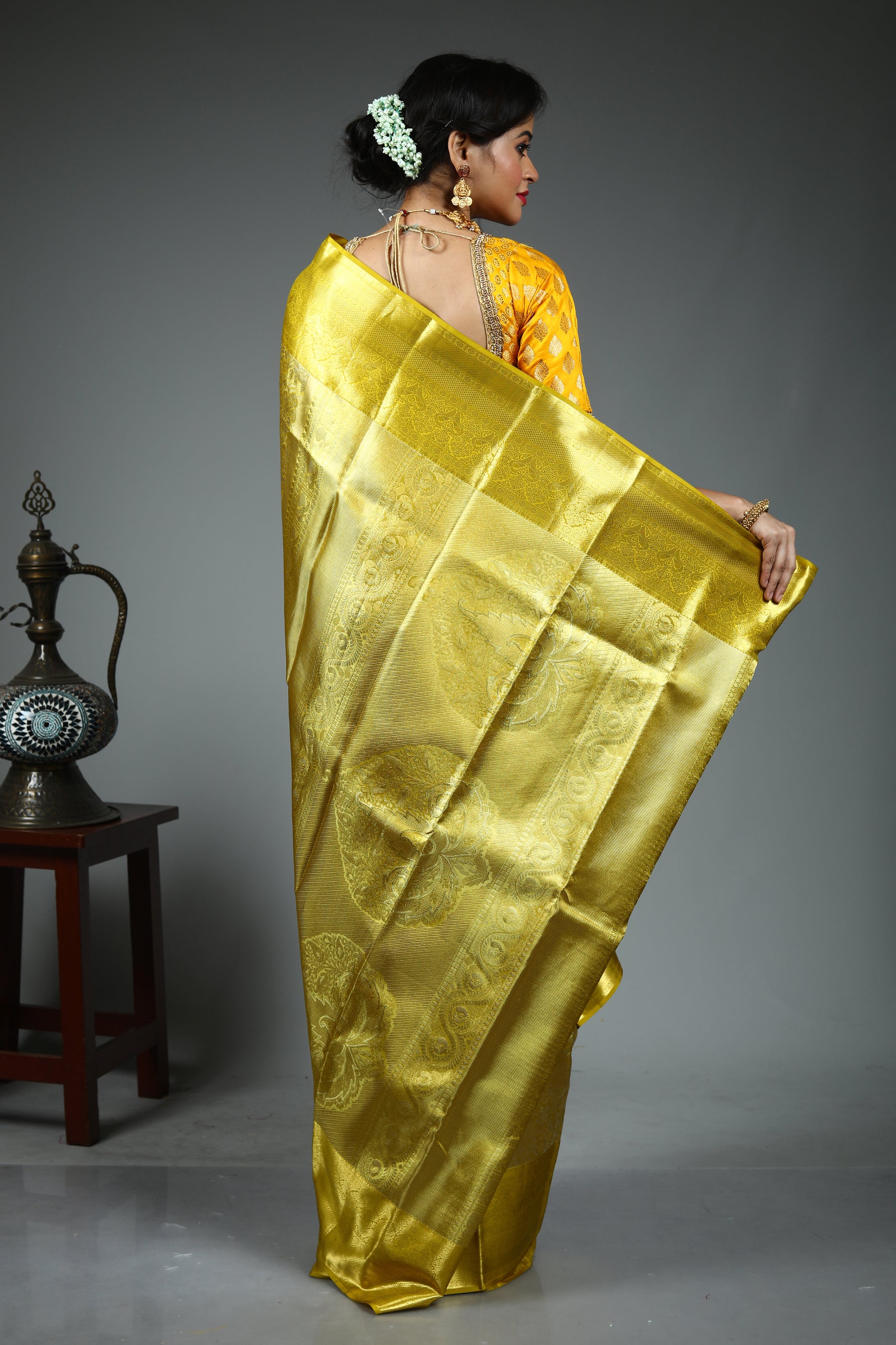 Yellow Dual Tone Pure Tissue Kanjivaram Saree
