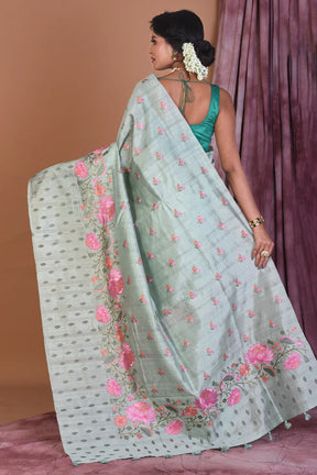Sea Green Blended Tussar Saree with Threadwork - Keya Seth Exclusive
