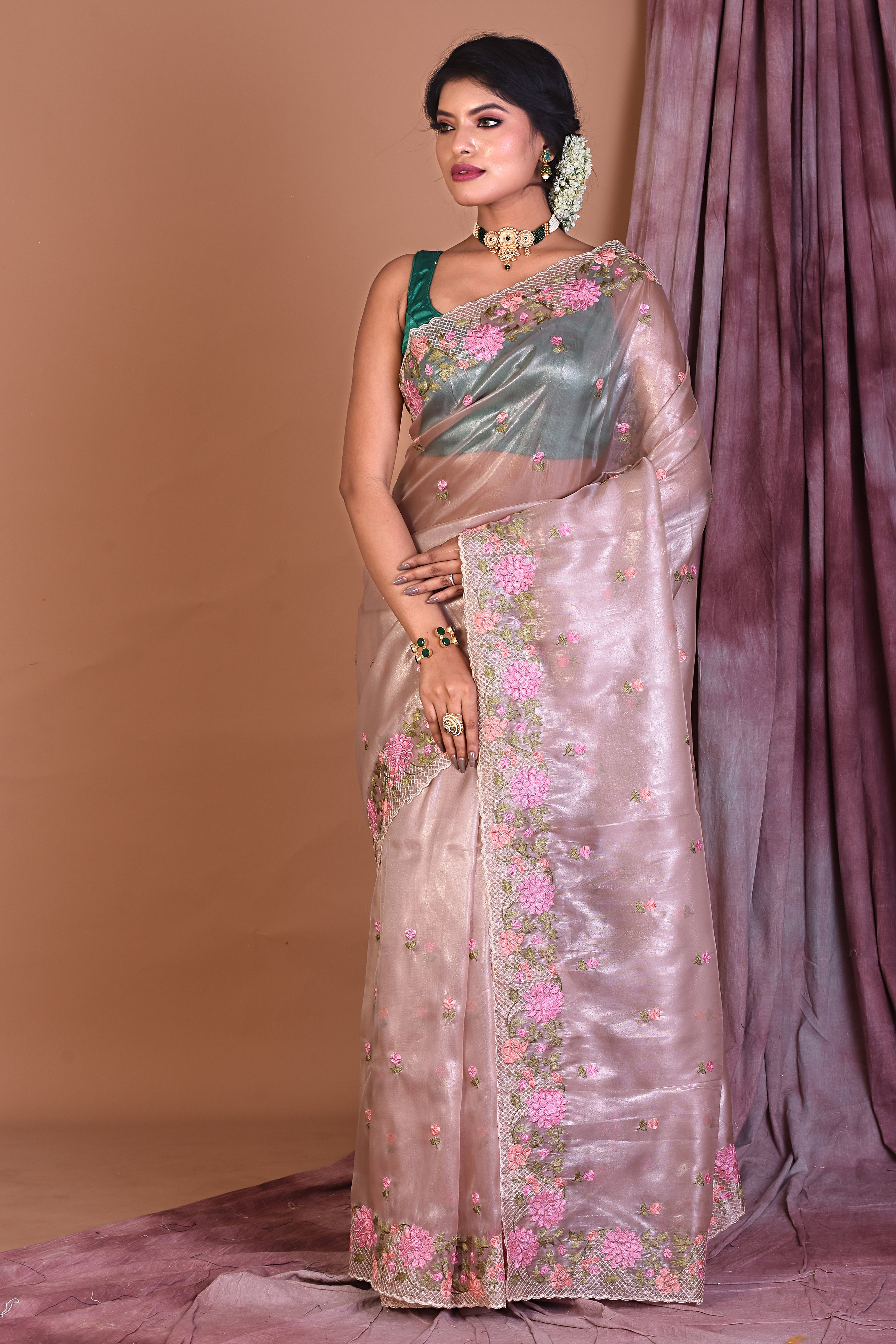 Peach Blended Organza Saree - Keya Seth Exclusive