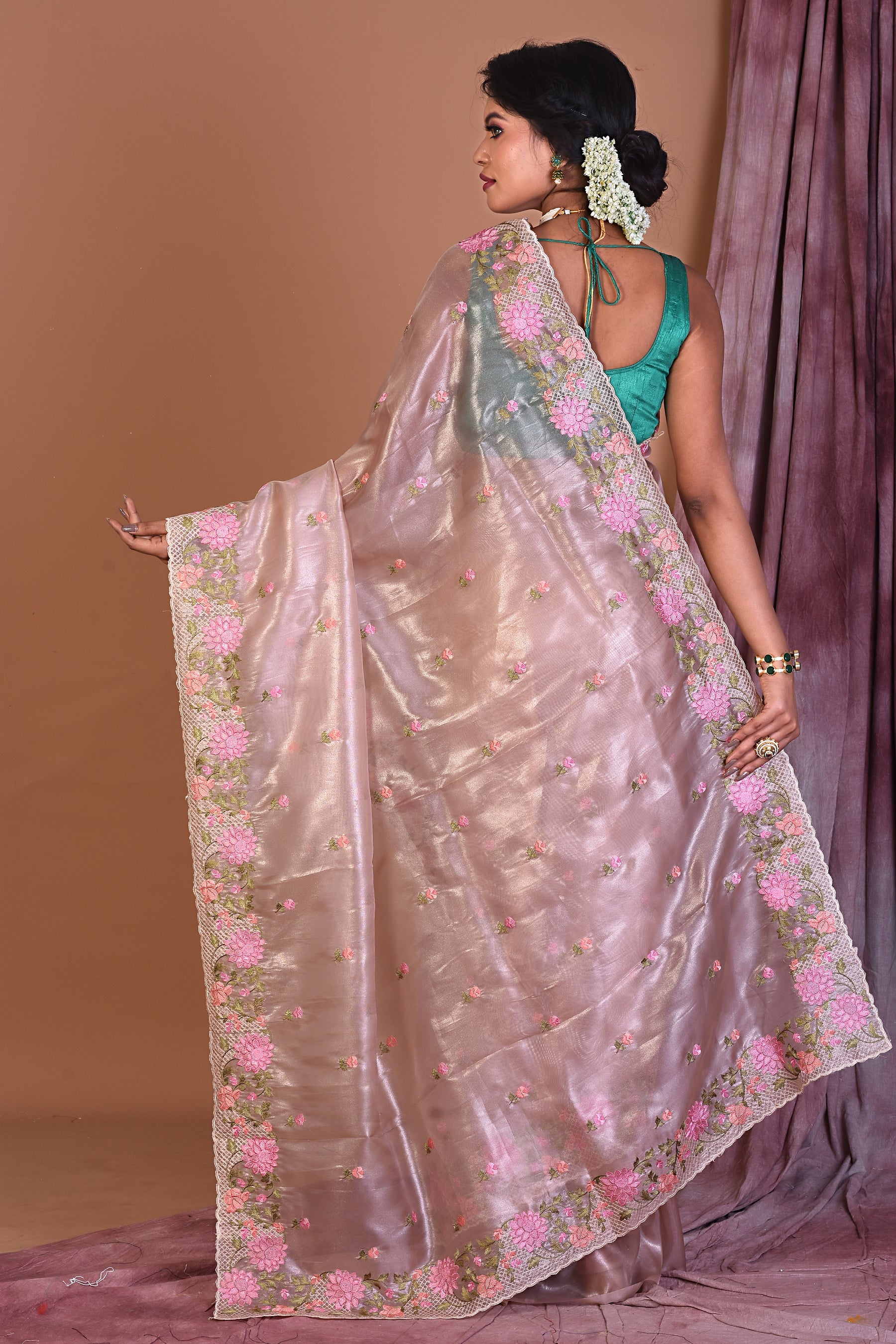 Peach Blended Organza Saree - Keya Seth Exclusive