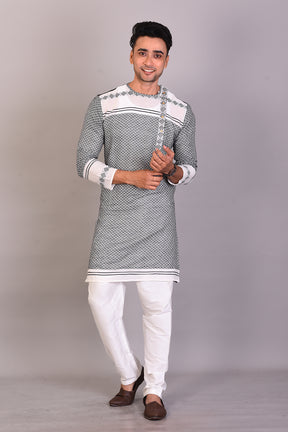 Long White and Black Raw Silk Kurta with Full Sleeves - Keya Seth Exclusive