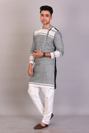 Long White and Black Raw Silk Kurta with Full Sleeves - Keya Seth Exclusive