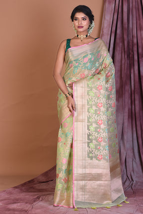 Mint Green Blended Organza Saree with Zari Work - Keya Seth Exclusive