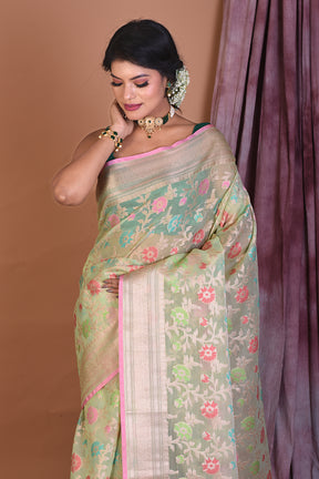 Mint Green Blended Organza Saree with Zari Work - Keya Seth Exclusive