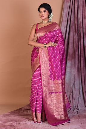 Magenta Semi Katan Saree with Golden Zari - Keya Seth Exclusive