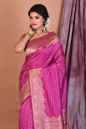 Magenta Semi Katan Saree with Golden Zari - Keya Seth Exclusive