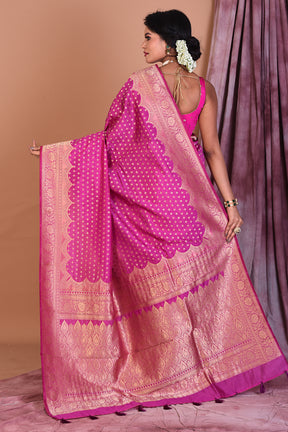 Magenta Semi Katan Saree with Golden Zari - Keya Seth Exclusive