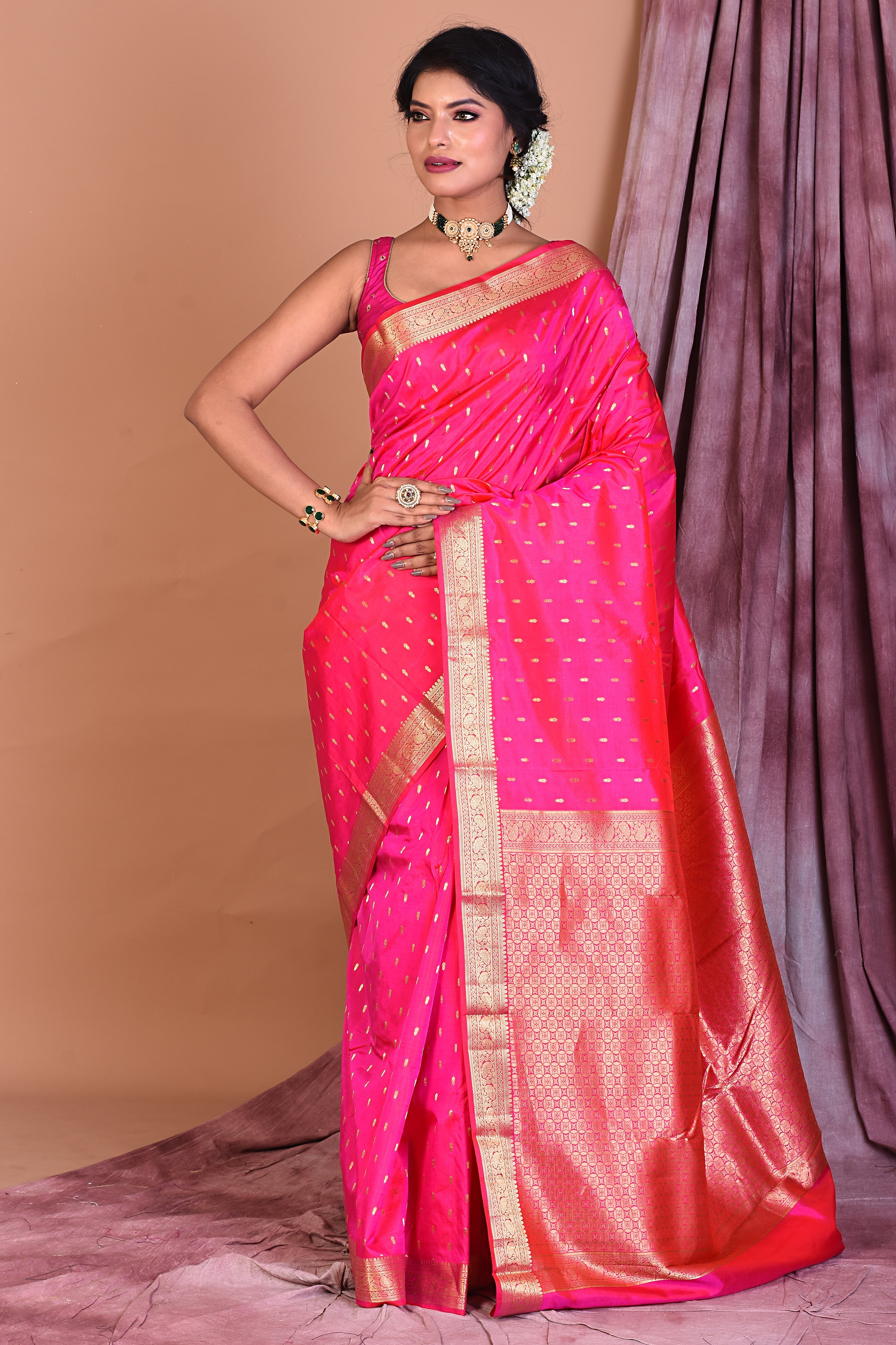 Rani Pure Kanjivaram Saree with Golden Borders - Keya Seth Exclusive