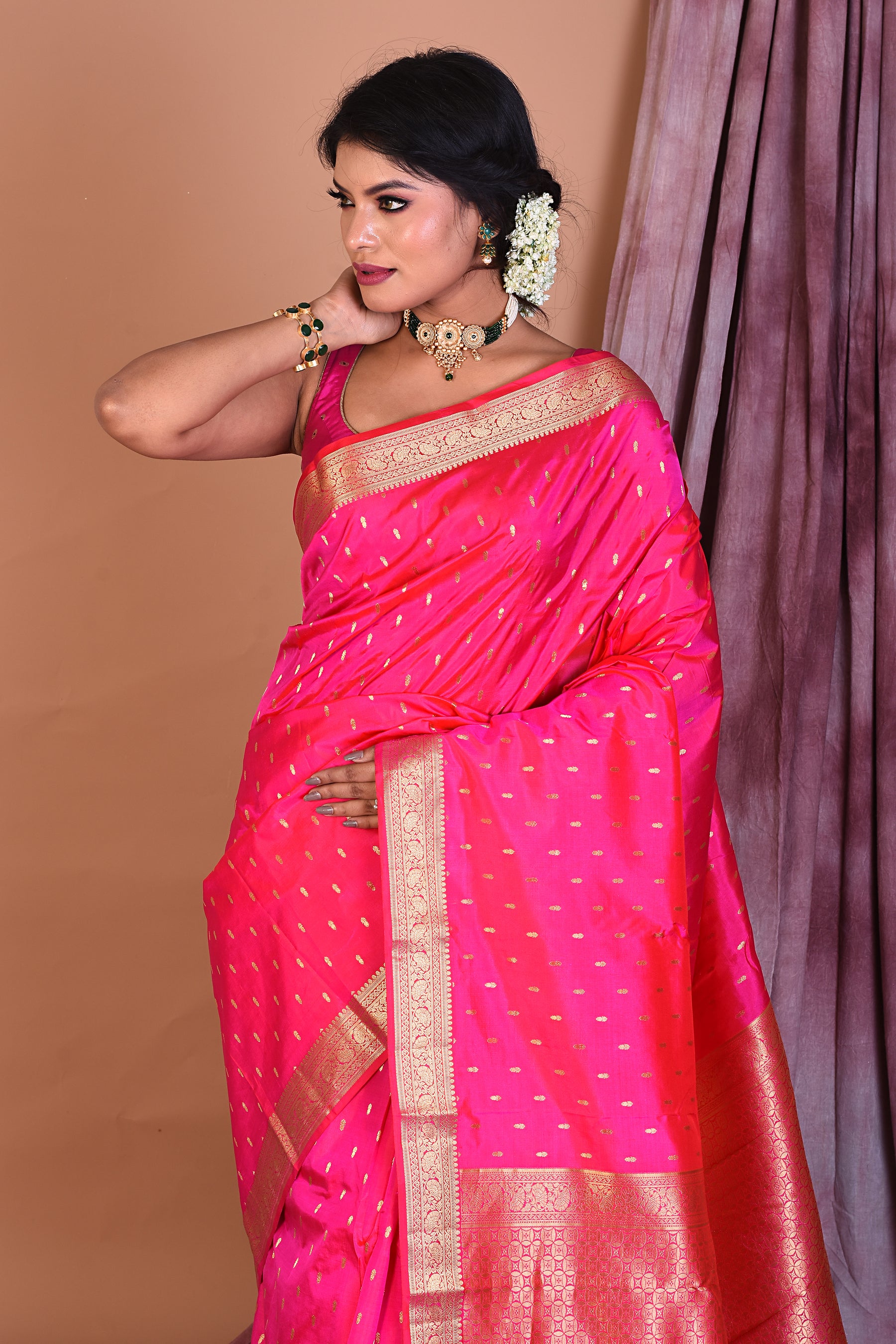 Rani Pure Kanjivaram Saree with Golden Borders - Keya Seth Exclusive