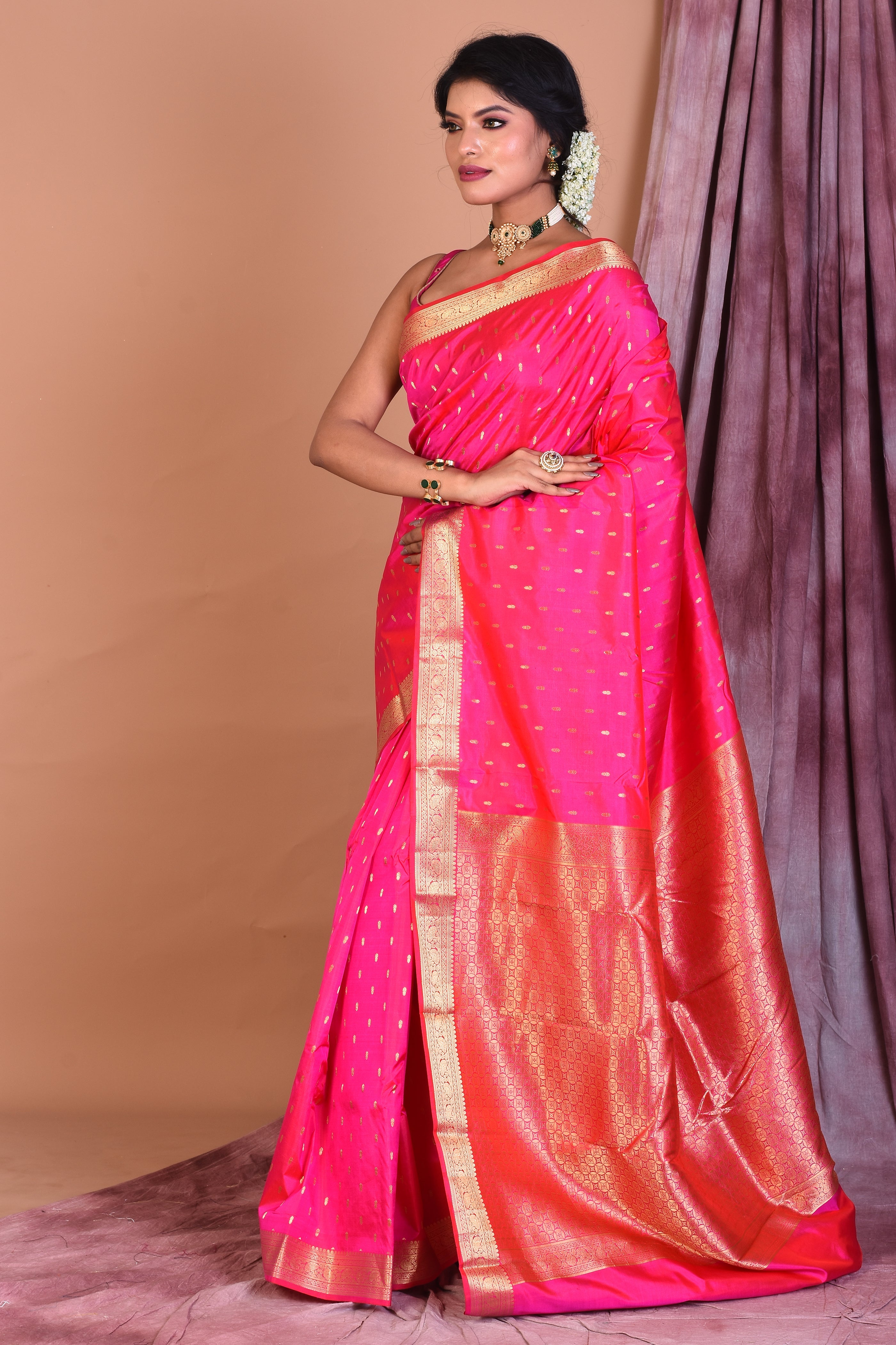 Rani Pure Kanjivaram Saree with Golden Borders - Keya Seth Exclusive