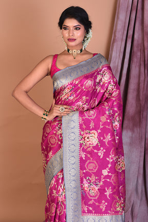 Onion Pink Dola Silk Saree with Grey Borders - Keya Seth Exclusive