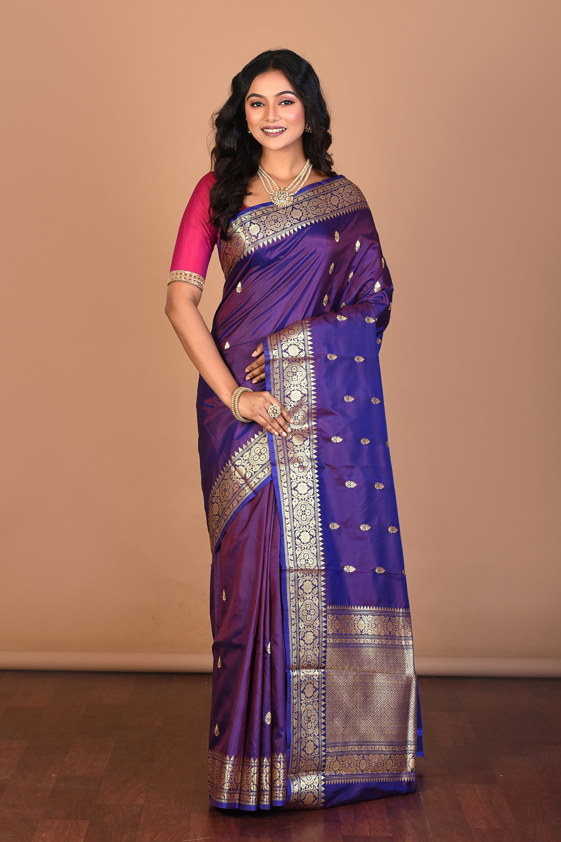 Purple Pure Katan Silk Saree with Blouse Piece - Keya Seth Exclusive