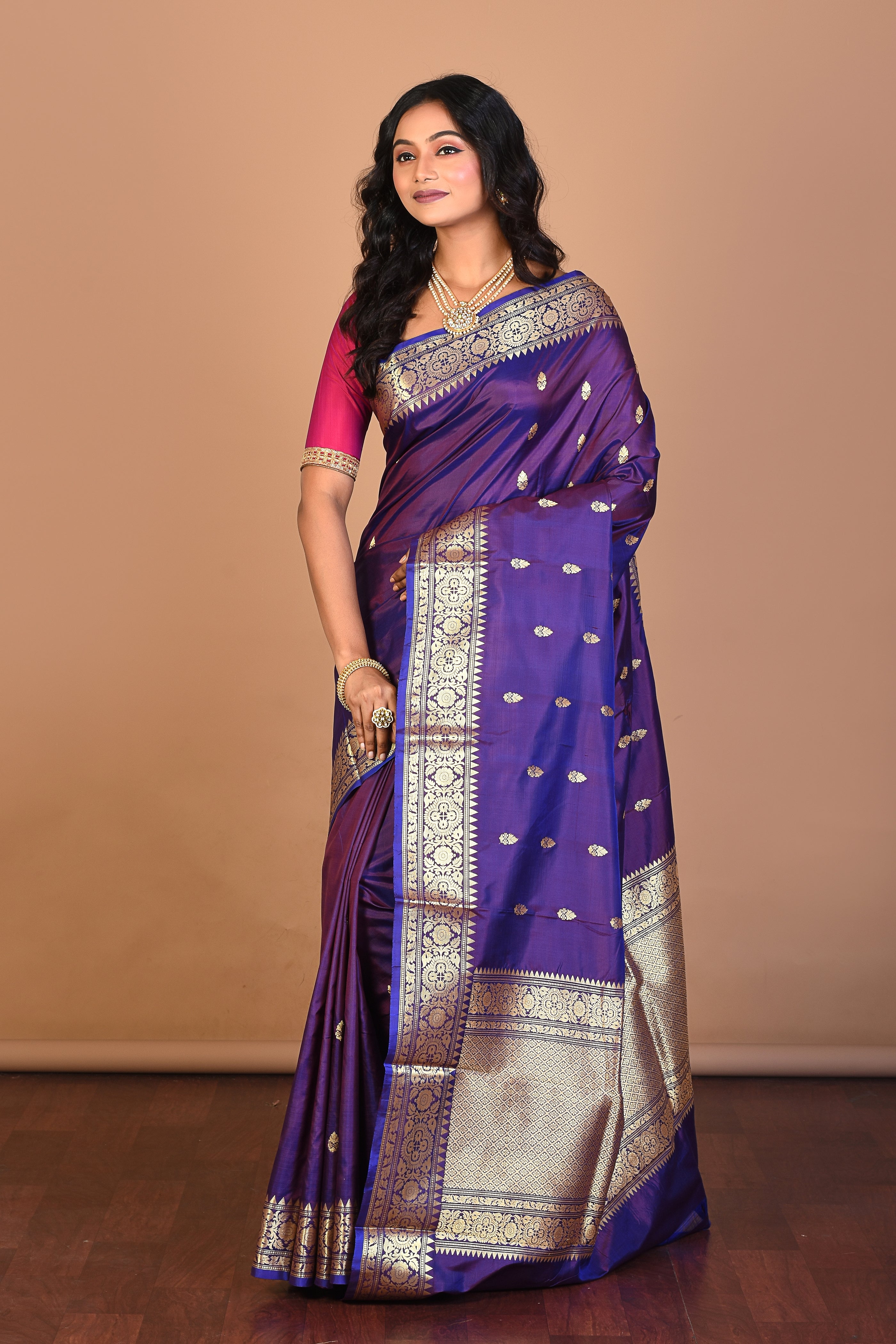 Purple Pure Katan Silk Saree with Blouse Piece - Keya Seth Exclusive