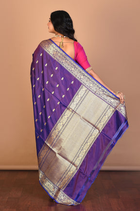 Purple Pure Katan Silk Saree with Blouse Piece - Keya Seth Exclusive