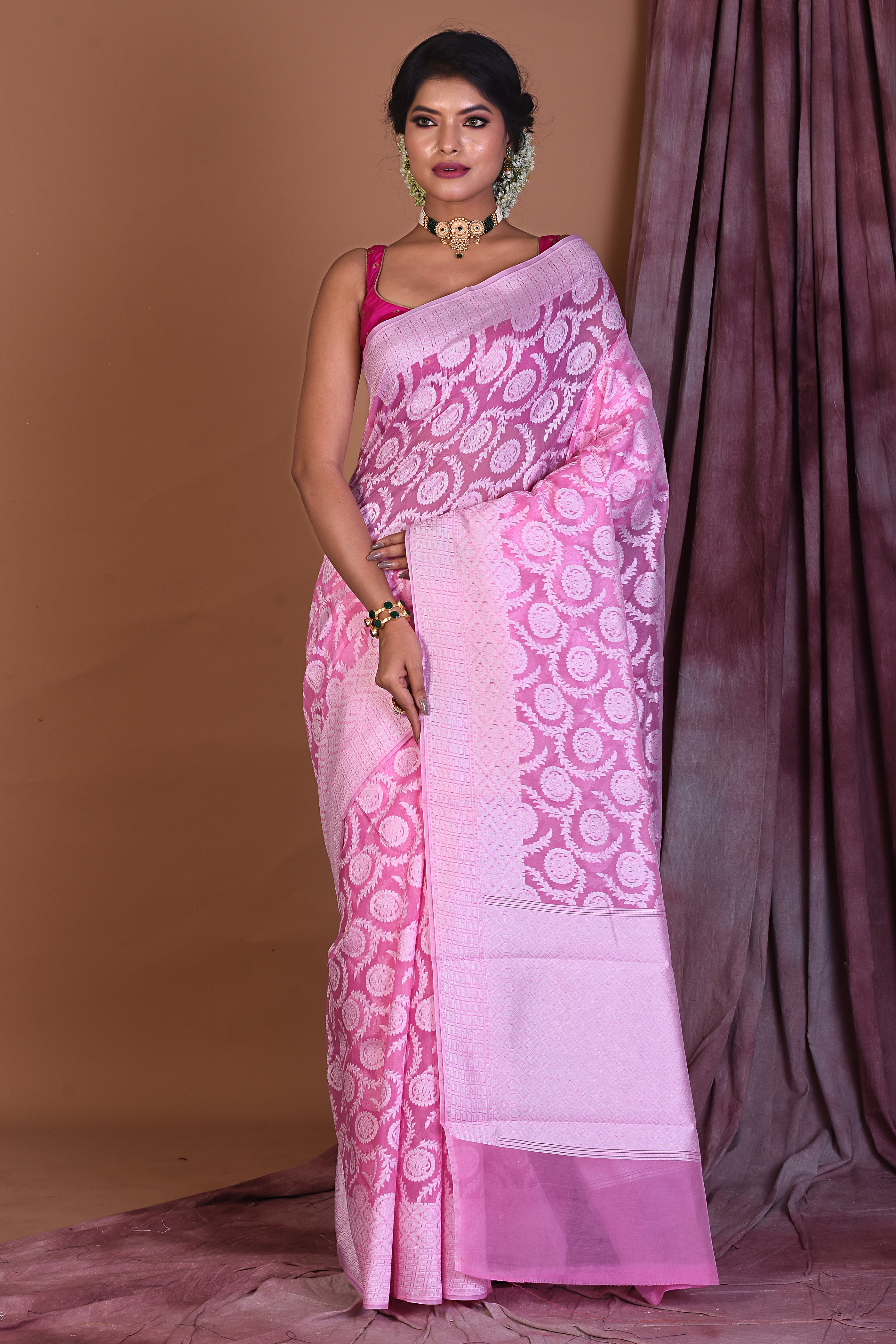 Light Pink Blended Dhakai Banarasi Saree - Keya Seth Exclusive