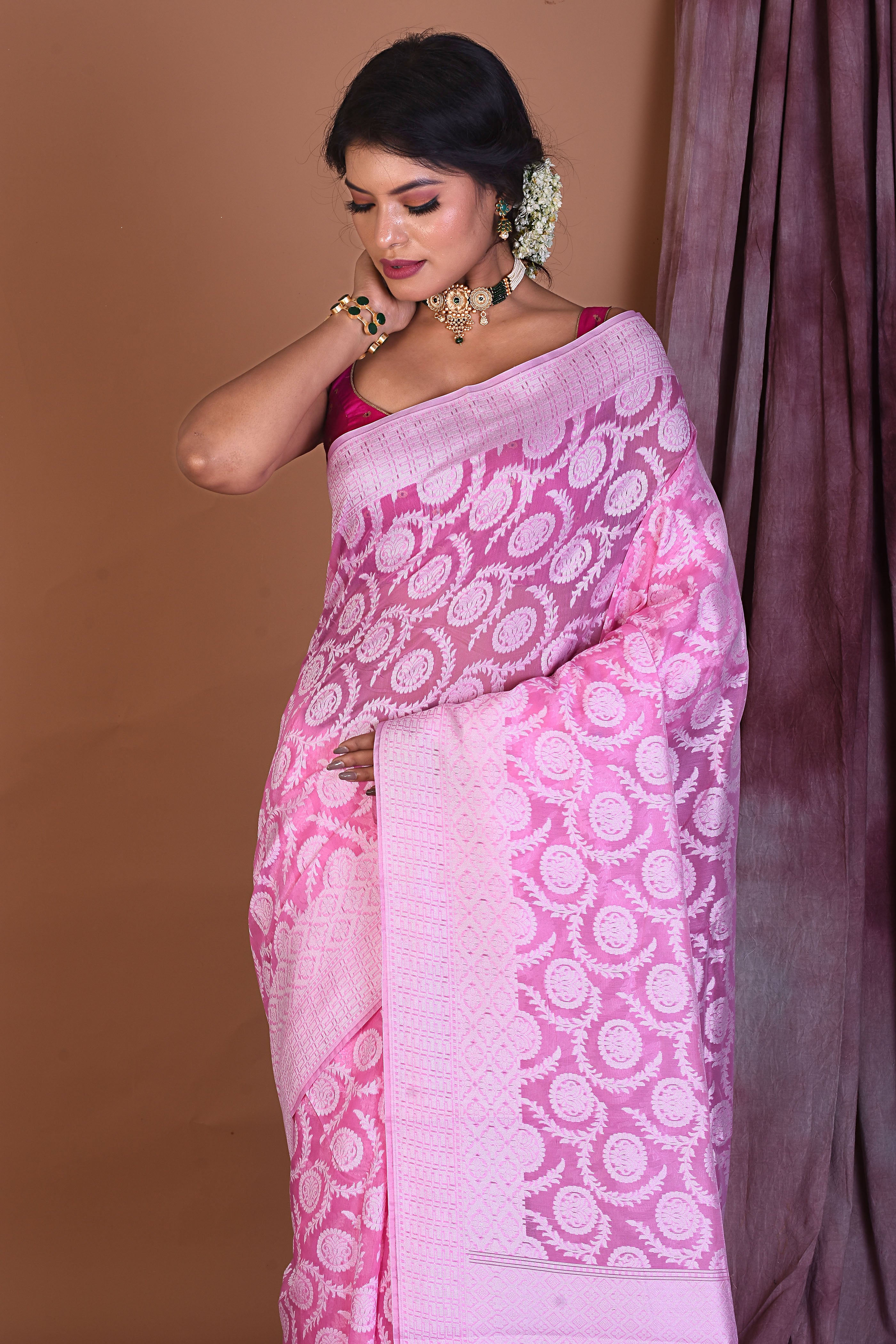 Light Pink Blended Dhakai Banarasi Saree - Keya Seth Exclusive