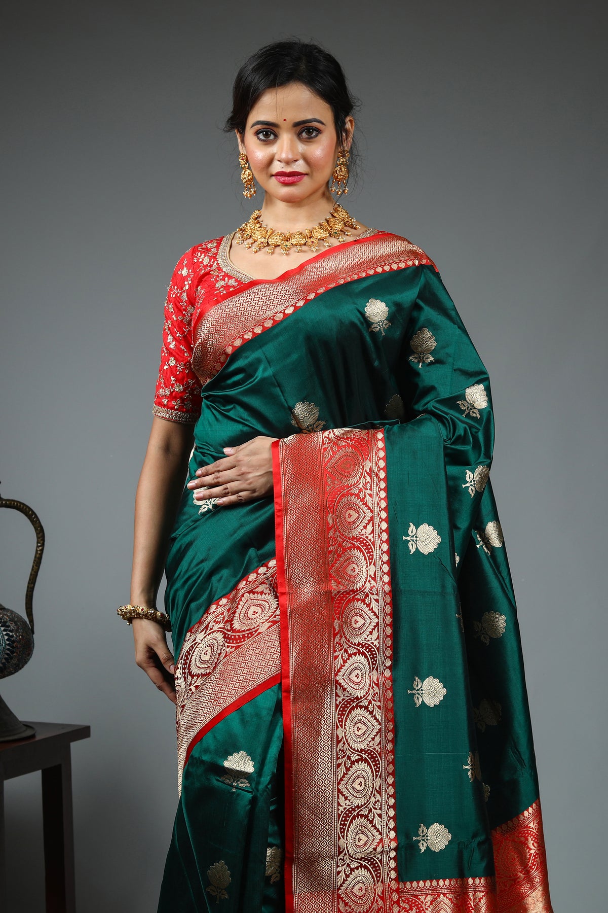Dark Green Pure Katan Saree