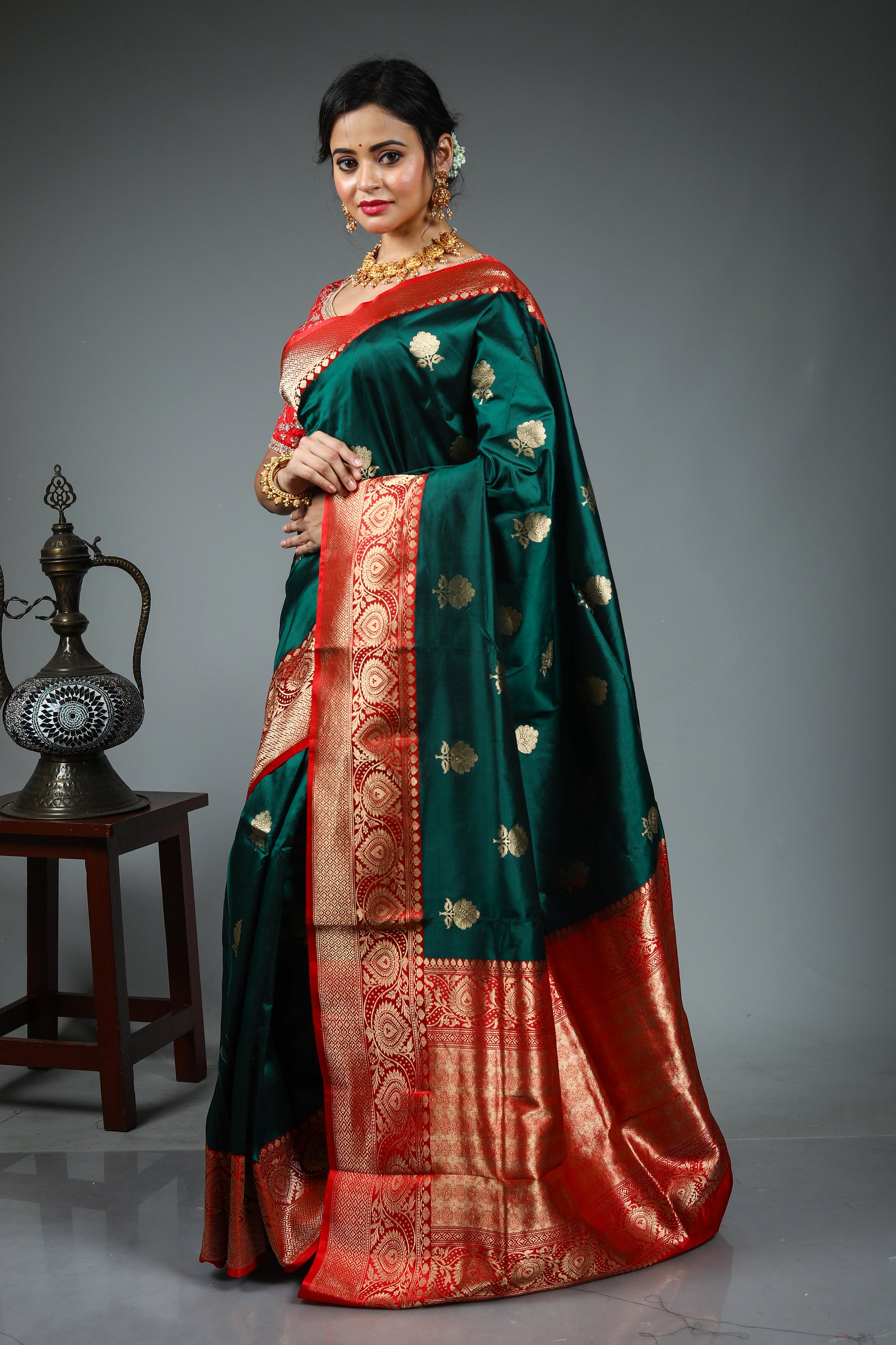 Dark Green Pure Katan Saree