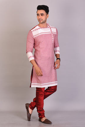 Long Maroon Raw Silk Kurta with Full Sleeves - Keya Seth Exclusive