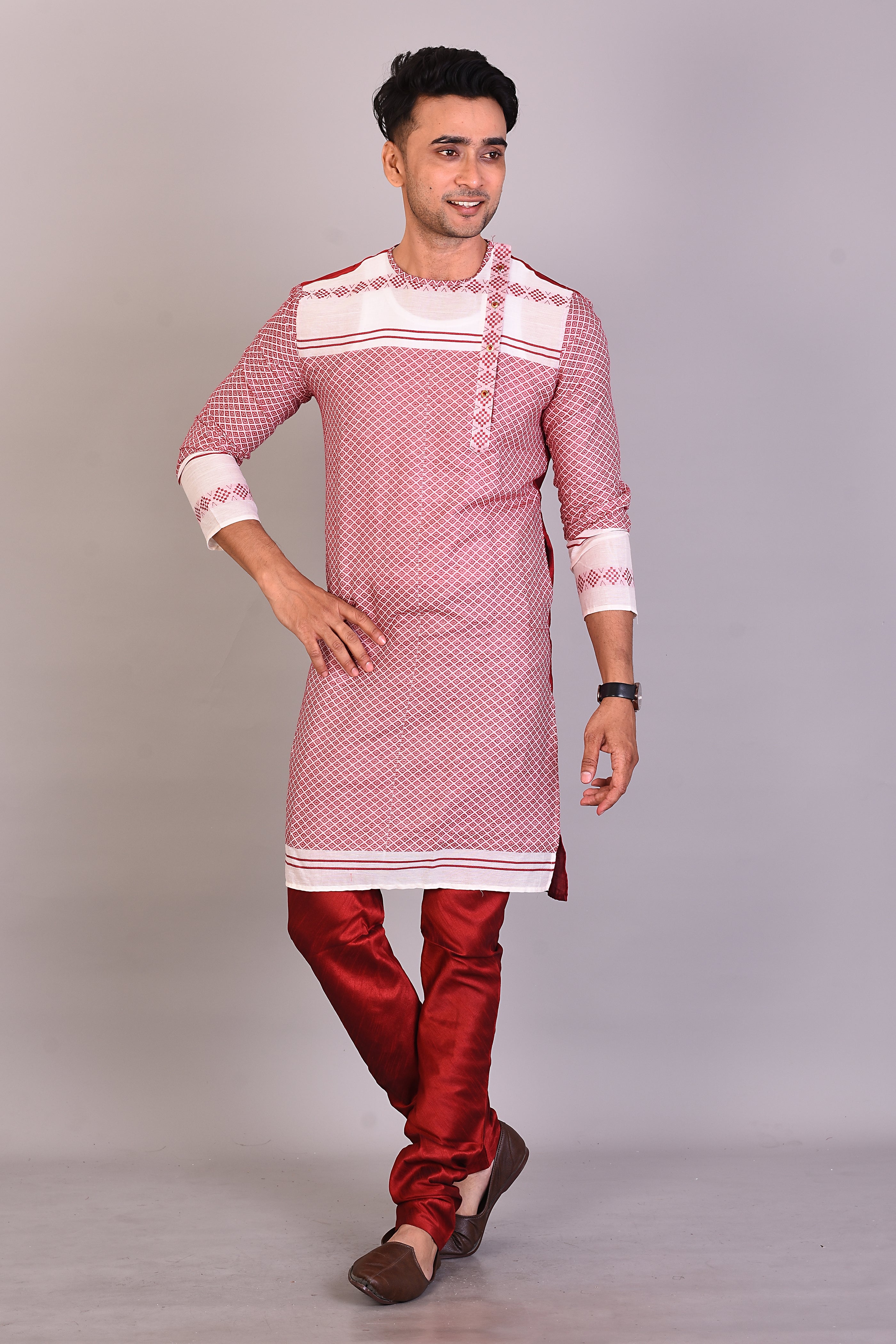 Long Maroon Raw Silk Kurta with Full Sleeves - Keya Seth Exclusive