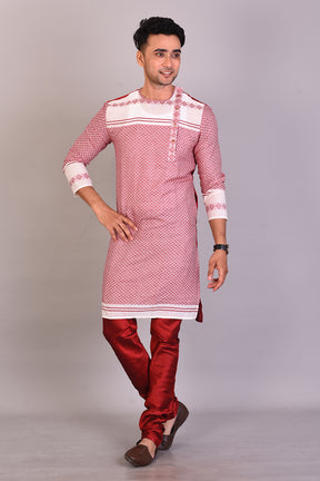 Long Maroon Raw Silk Kurta with Full Sleeves - Keya Seth Exclusive
