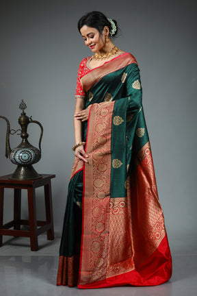 Dark Green Pure Katan Saree