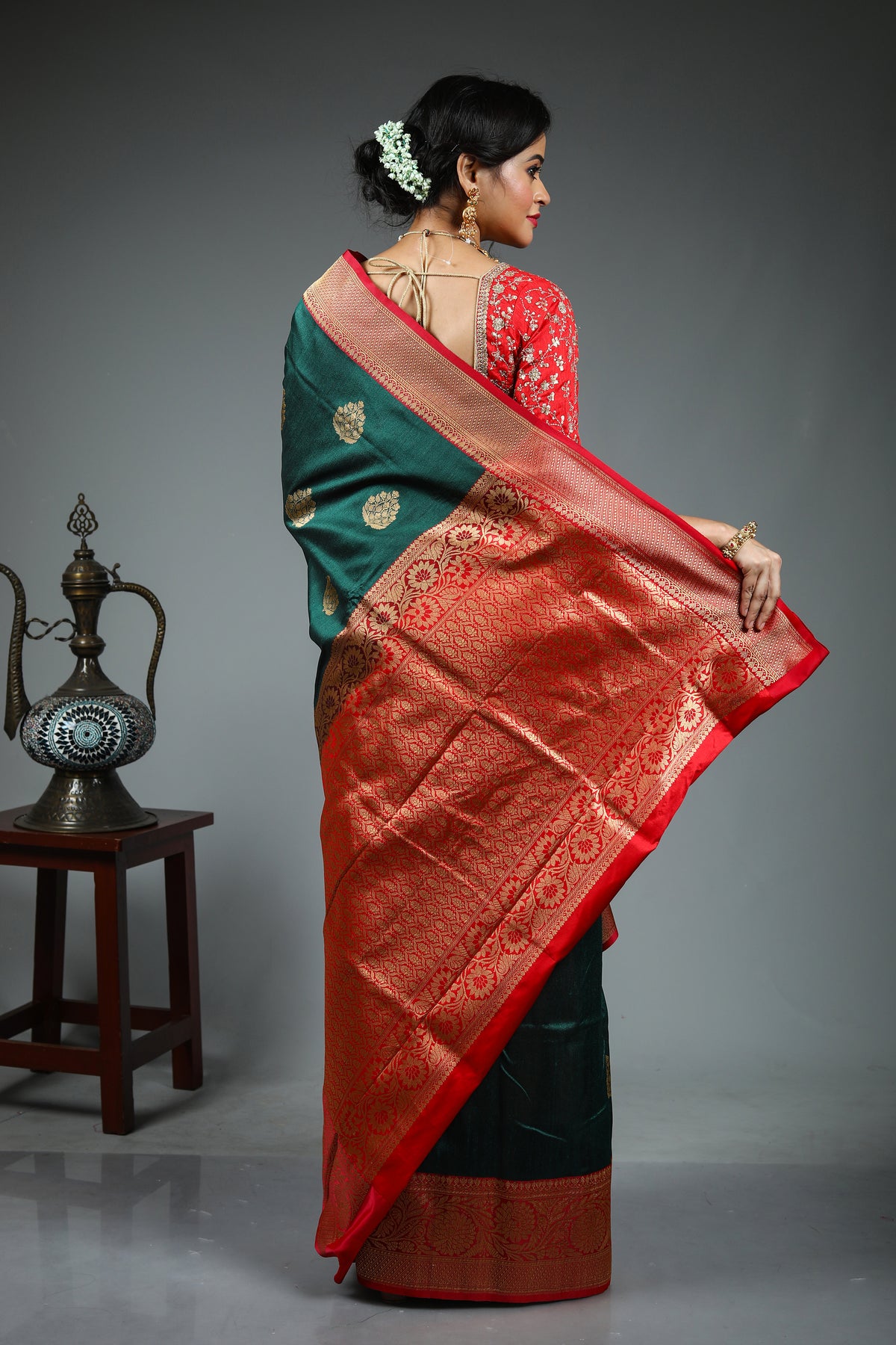 Dark Green Pure Katan Saree