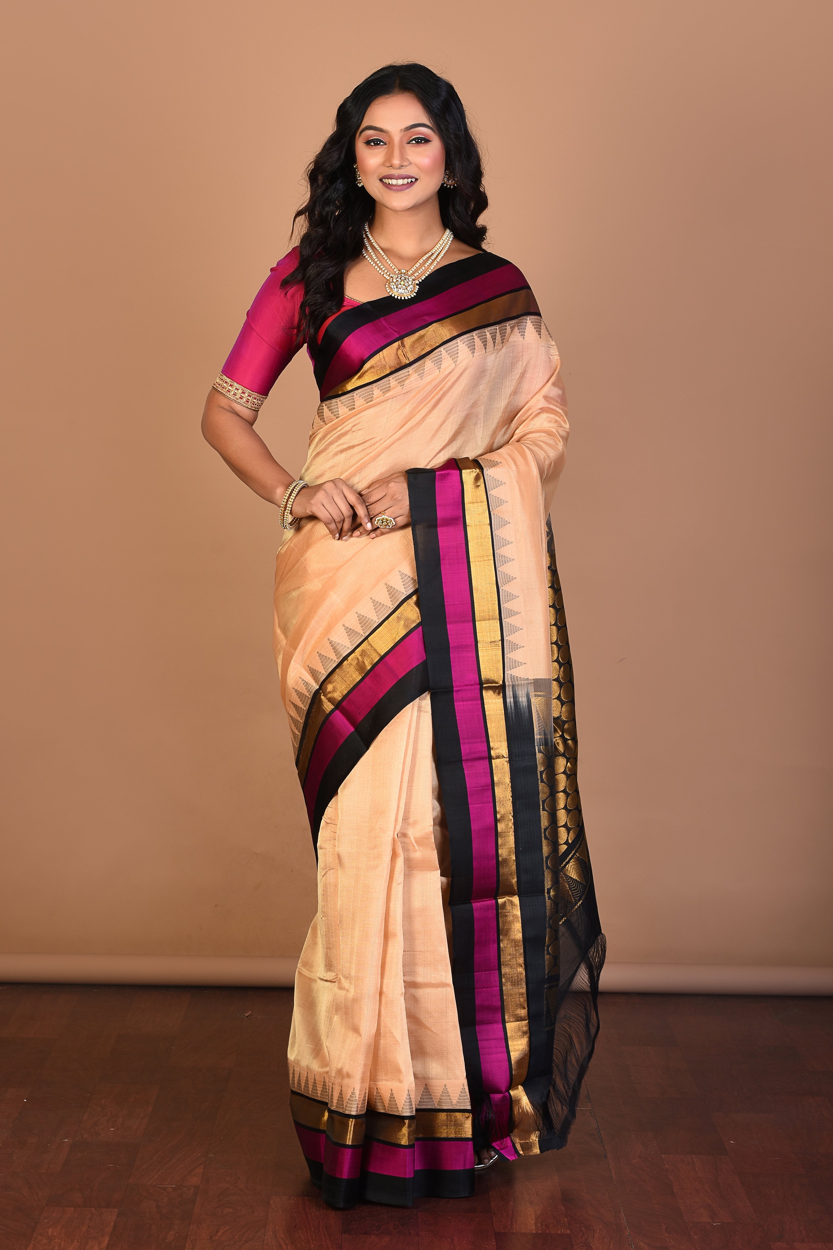 Beige Tissue Saree with Blouse Piece - Keya Seth Exclusive