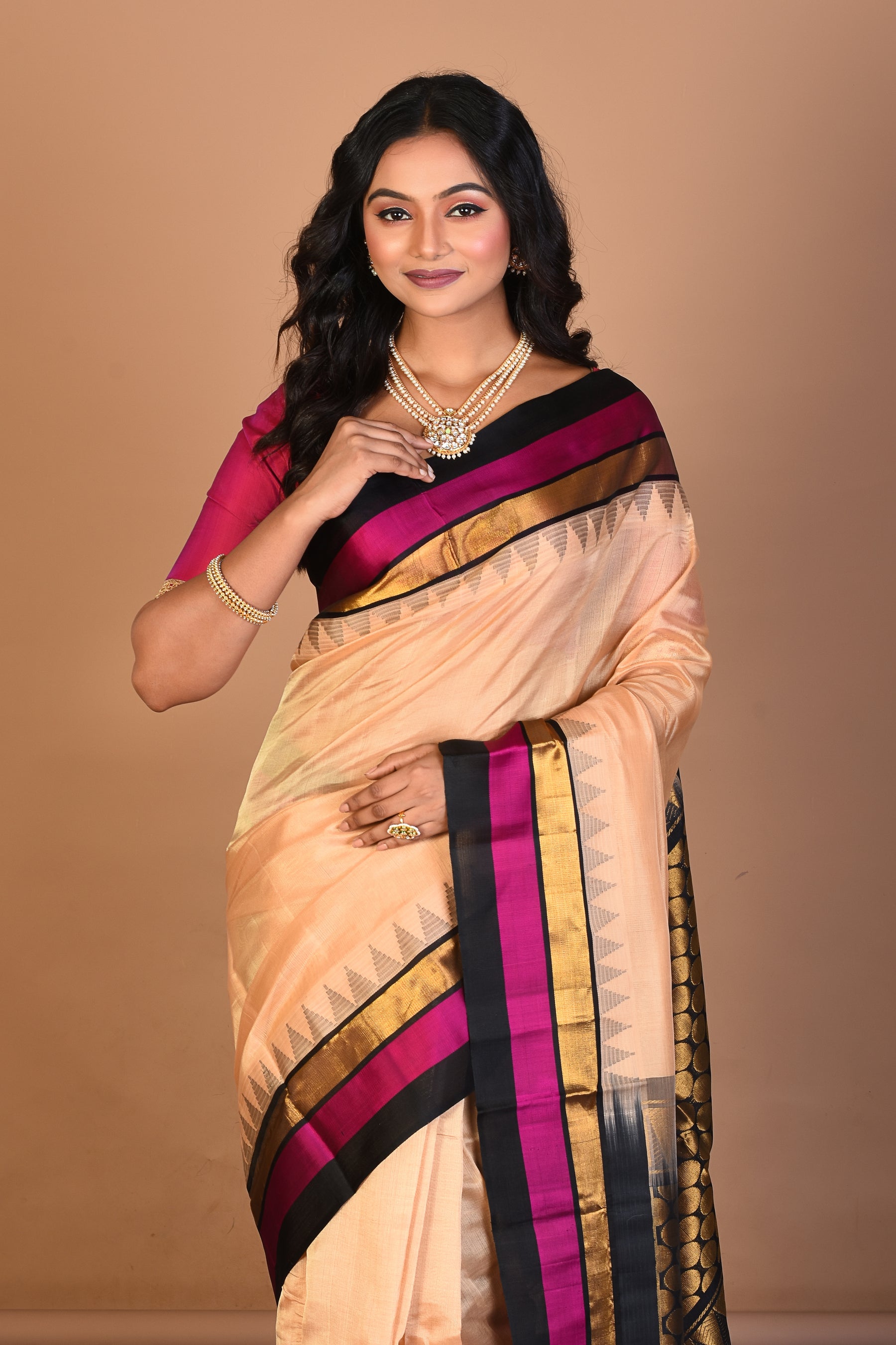 Beige Tissue Saree with Blouse Piece - Keya Seth Exclusive